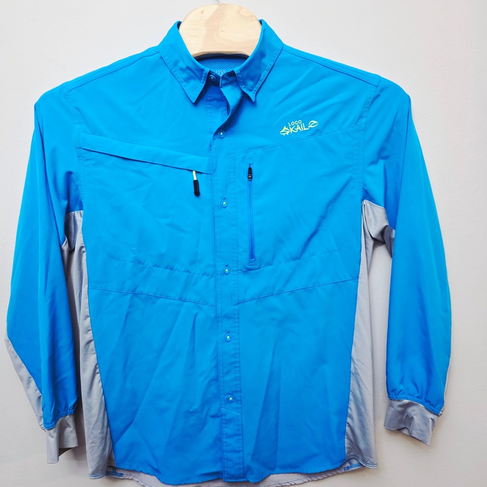 Loco Skailz Fishing Shirt Mens Medium Blue Grey Performance Ventilated Technical